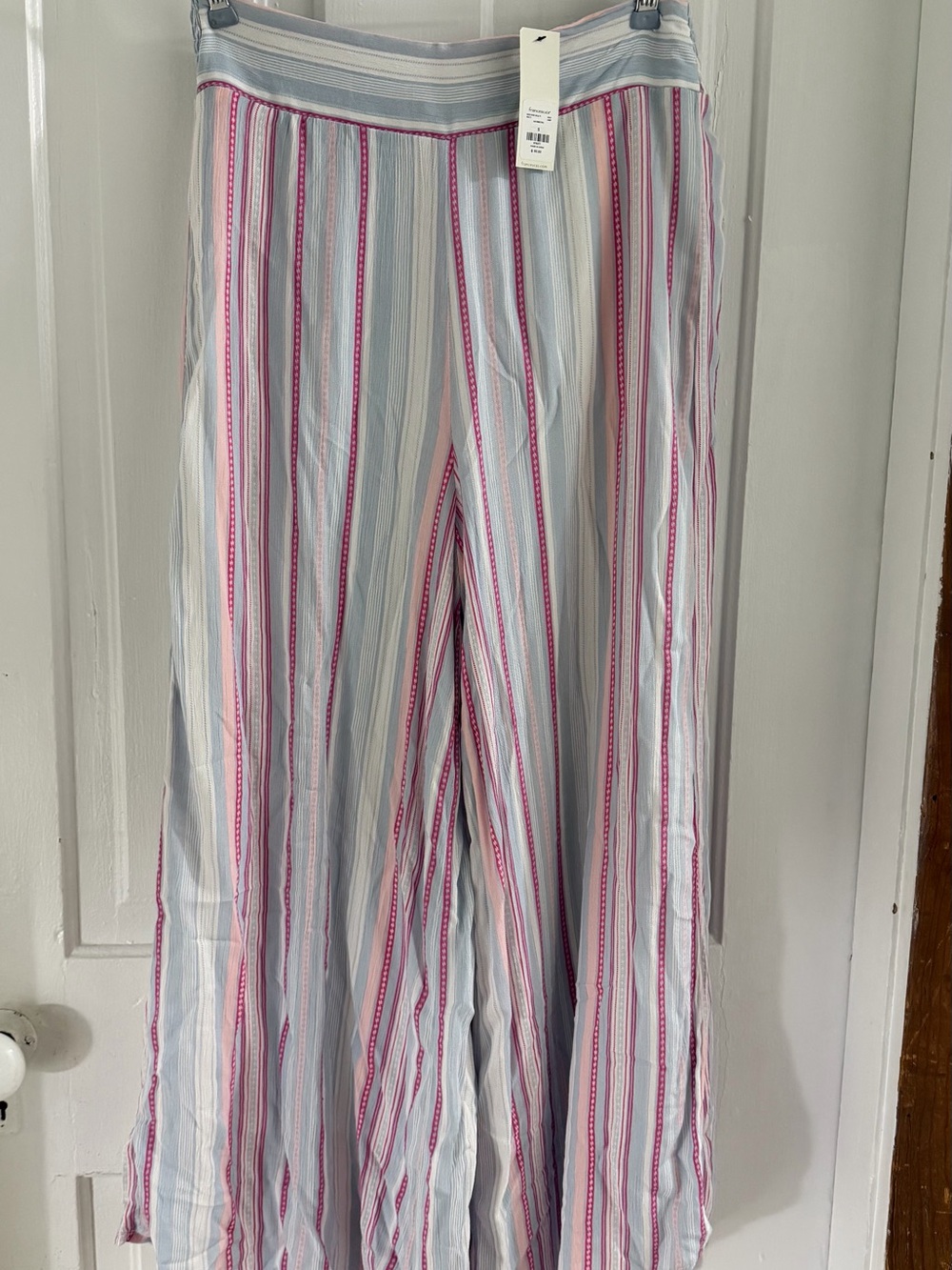 Francesca's Collections Pink and Light Blue Striped Wide-Leg Pants